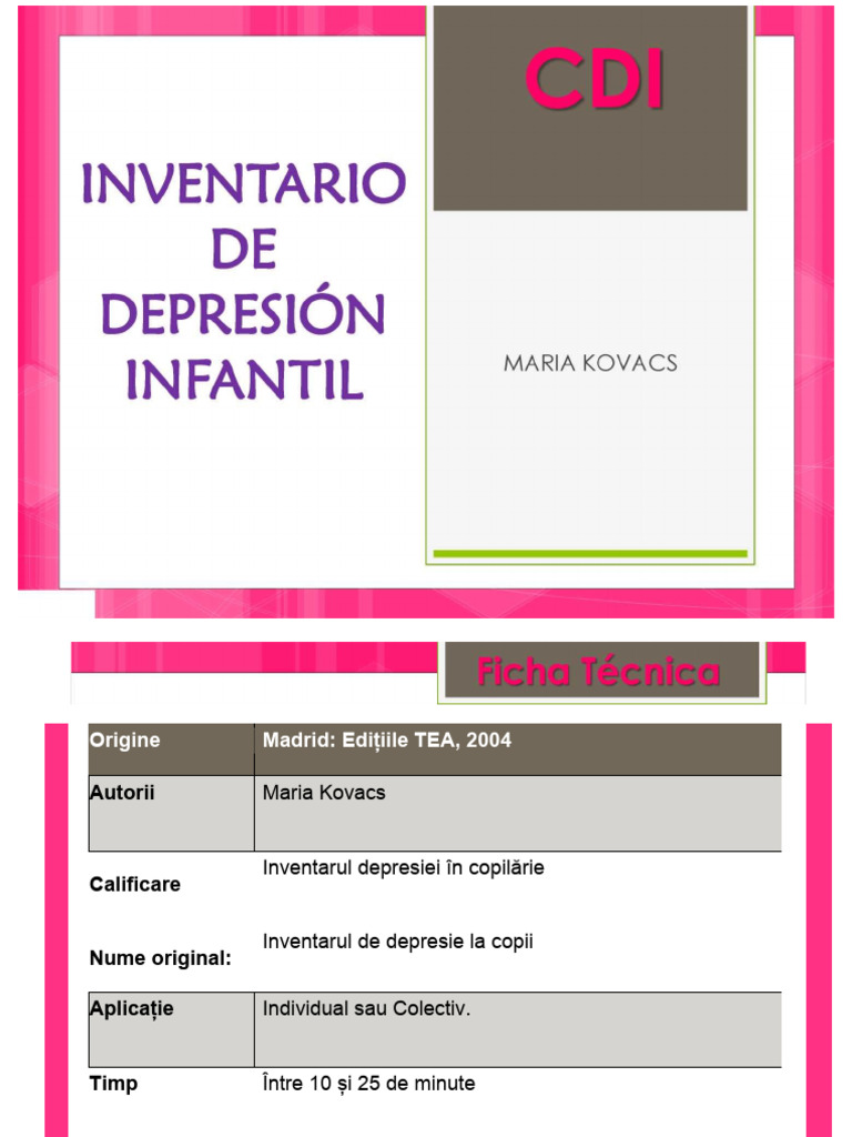 Cdi Maria Kovacs Childhood Depression Inventory | PDF