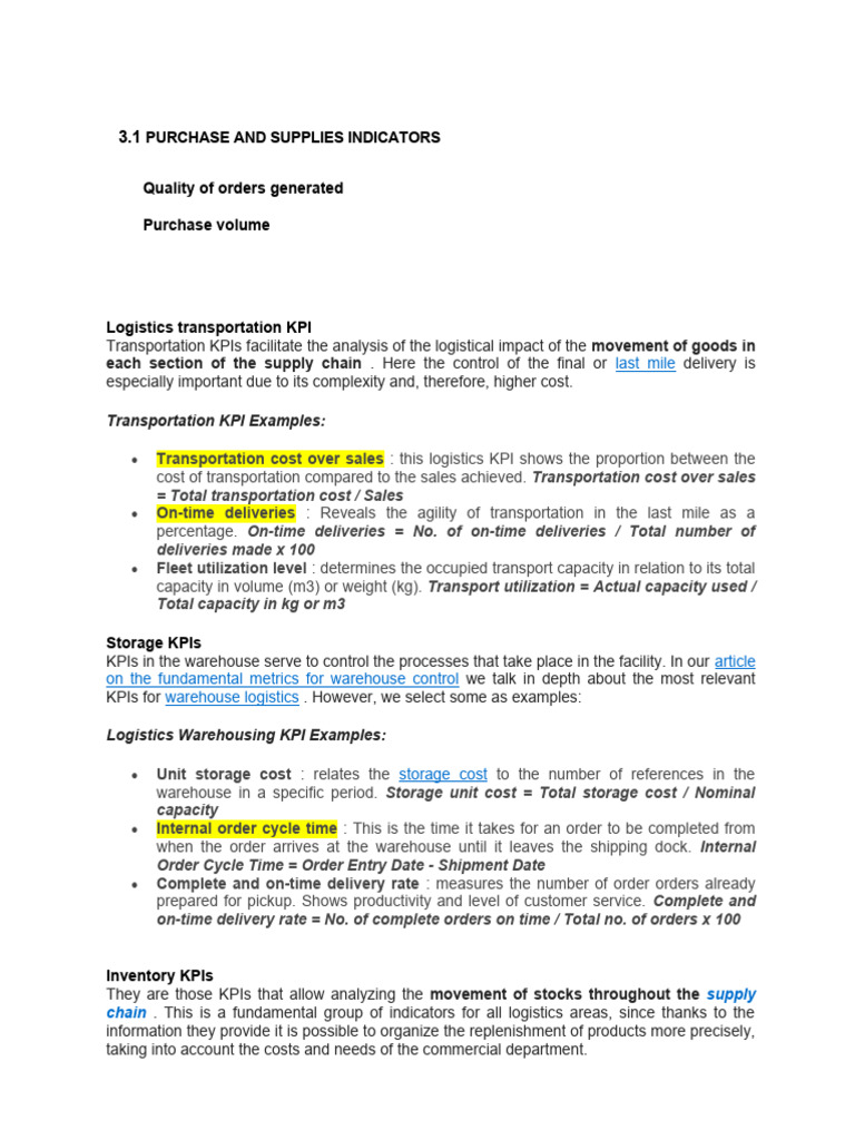 Kpi Logistics | PDF | Performance Indicator | Logistics