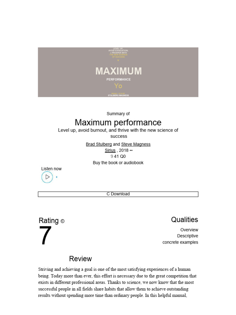 Maximize Performance and Avoid Burnout | PDF | Stress (Biology) | Goal