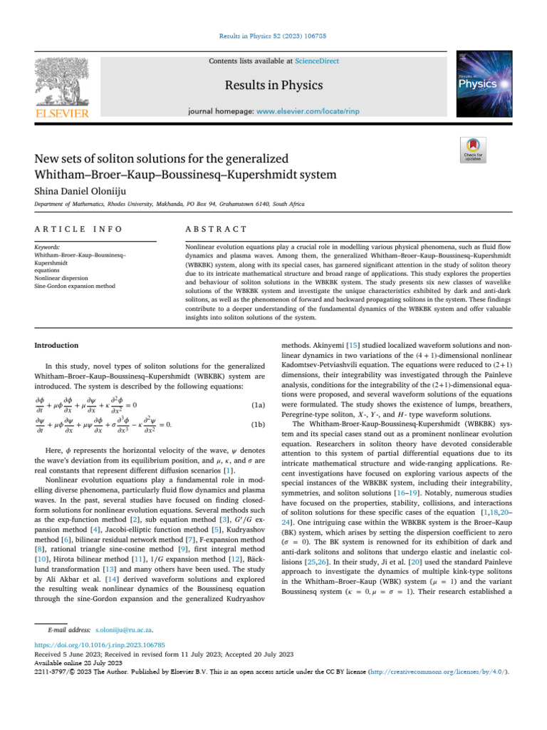 New Soliton Solutions in WBKBK System | PDF | Soliton | Waves