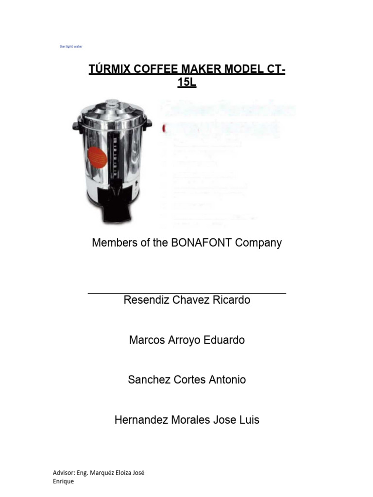 Turmix Coffee Maker CT-15L Maintenance Guide | PDF | Water
