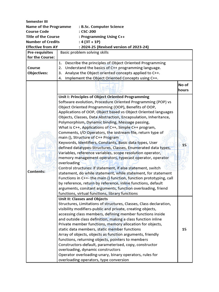 C++ Programming Course Syllabus | PDF | C++ | Object Oriented Programming