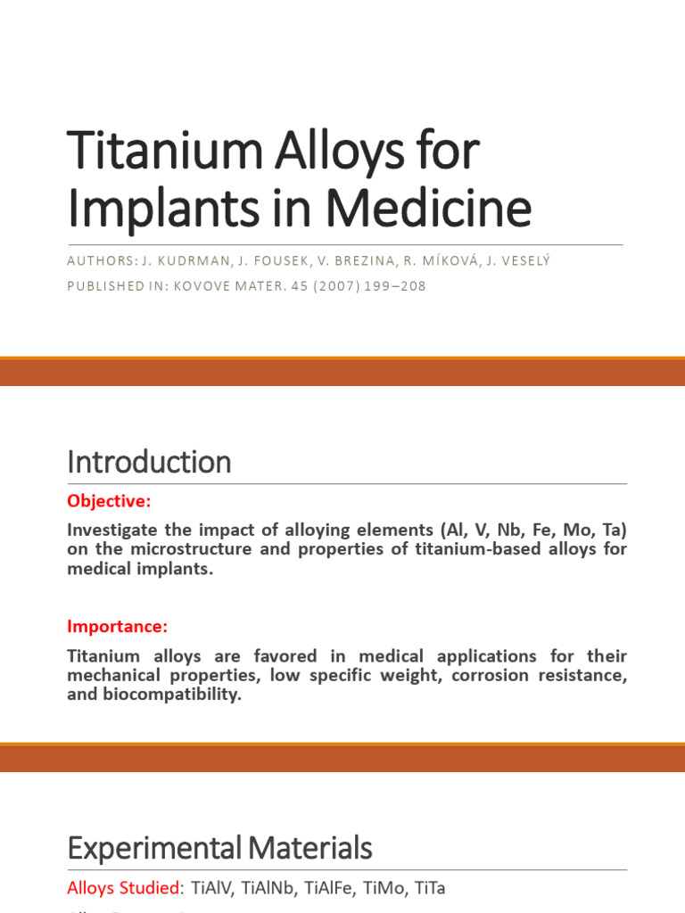 Titanium Alloys For Implants in Medicine PDF Alloy Heat Treating