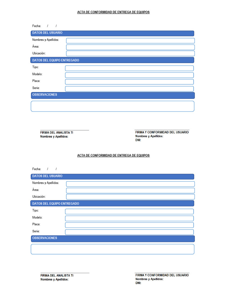 Acta de Conformidad de Entrega de Equipos | PDF | Tecnología