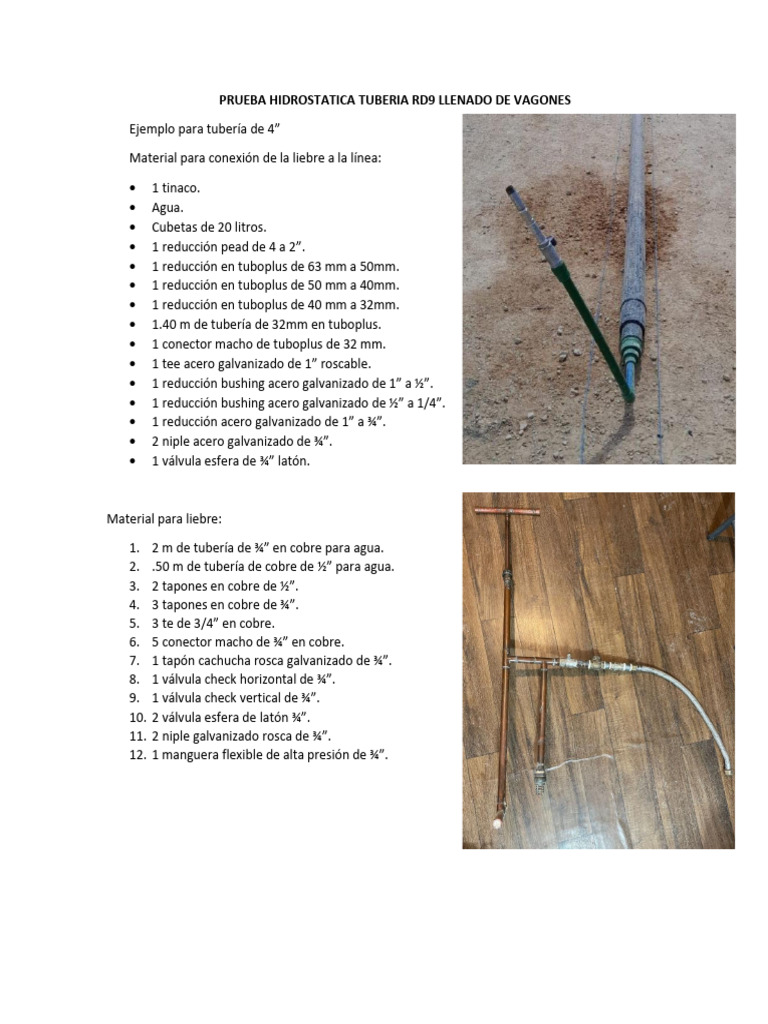 Prueba Hidrostática Tubería RD9 | PDF