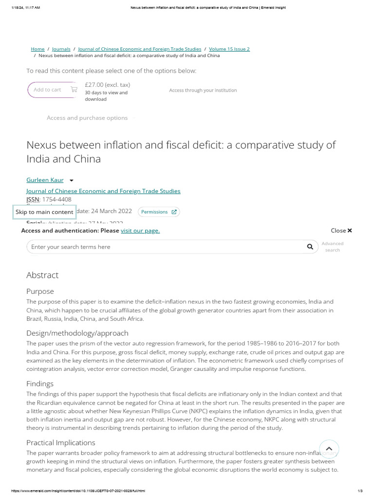 Nexus Between Inflation and Fiscal Deficit - A Comparative Study of ...