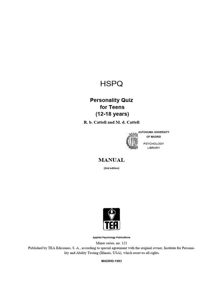Personality Questionnaire For Teenagers | PDF | Validity (Statistics ...