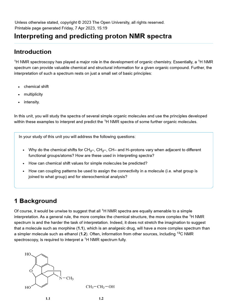 Interpreting Proton NMR Spectra Basics | PDF | Proton Nuclear Magnetic ...