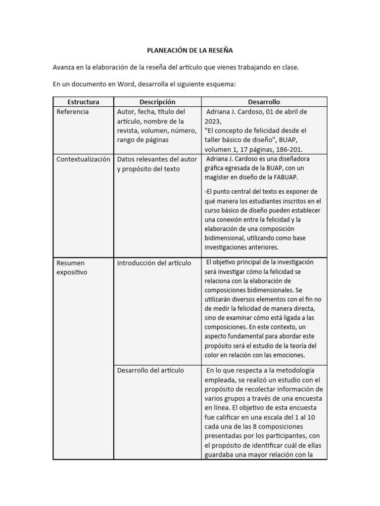 Planeaci n de la rese a pdf felicidad