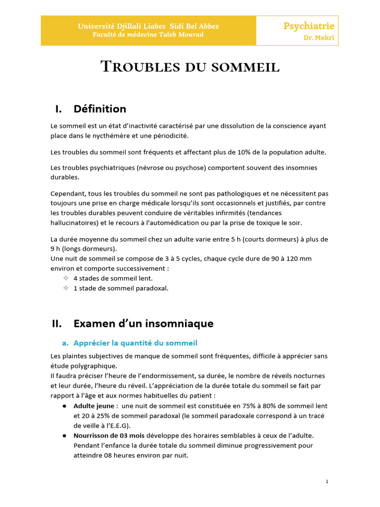 Troubles du sommeil : définitions et types | PDF | Sommeil | Insomnie