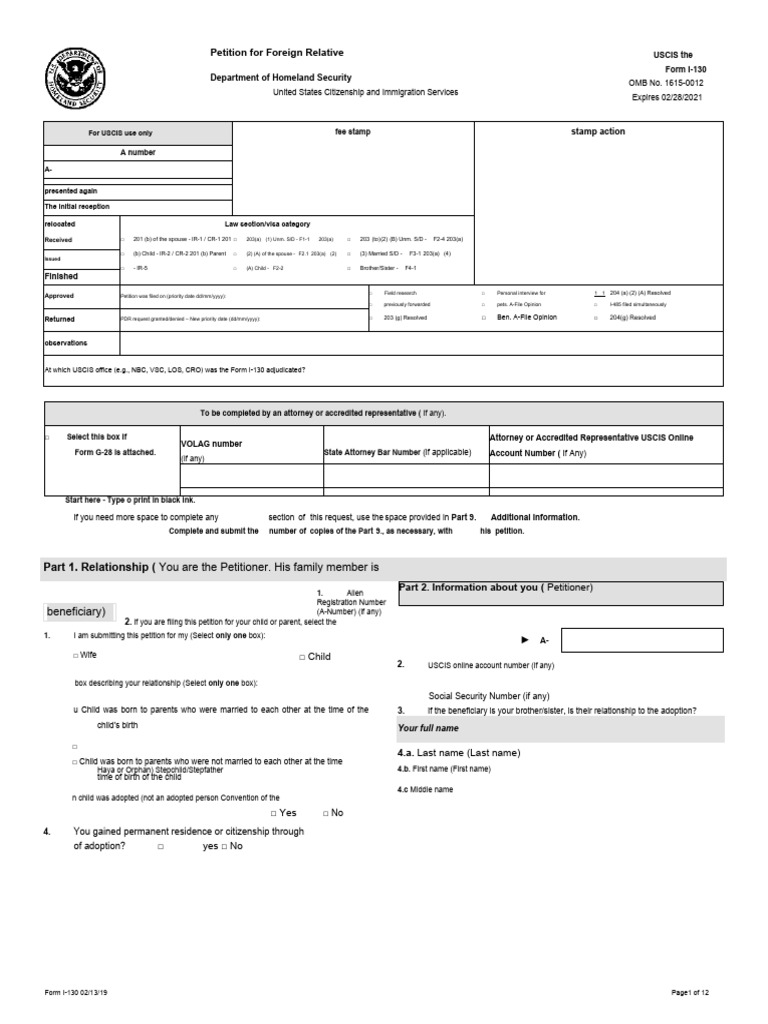 Form I-130: Petition for Relative | PDF