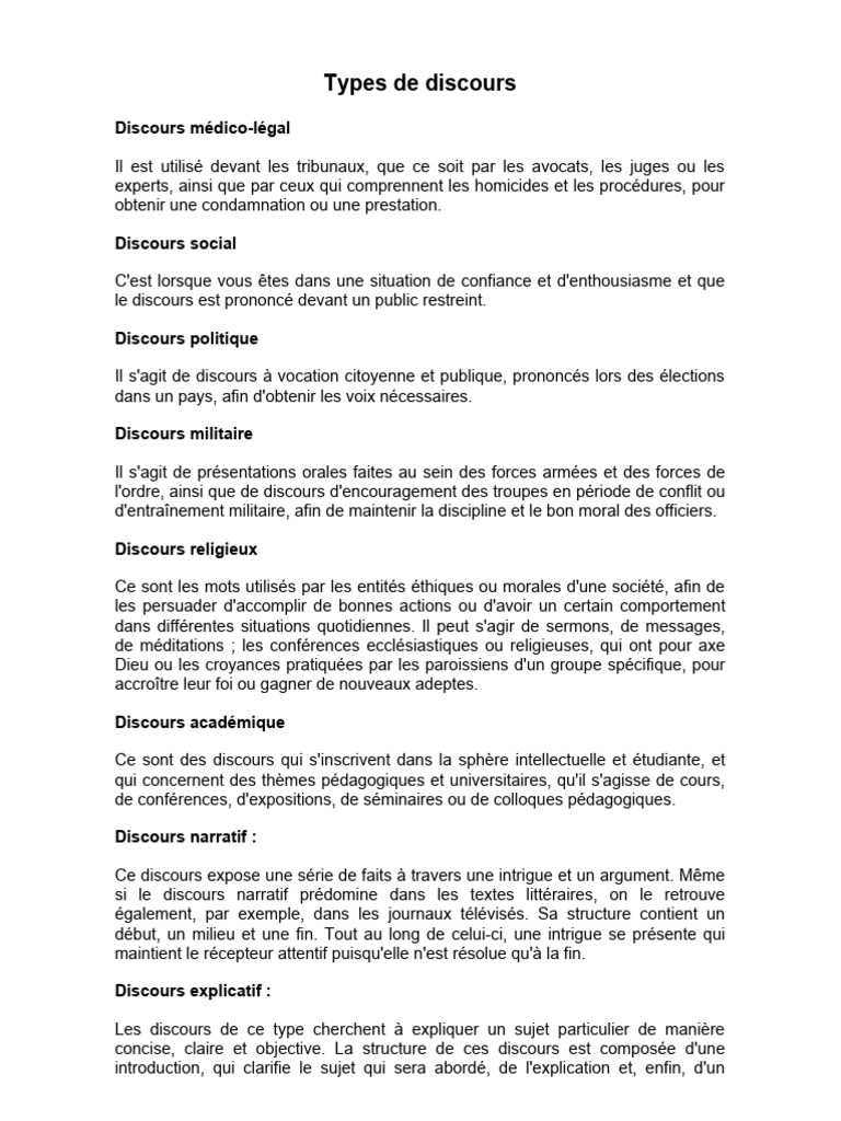 Types de discours et leurs usages | PDF | Définition | Parler en public