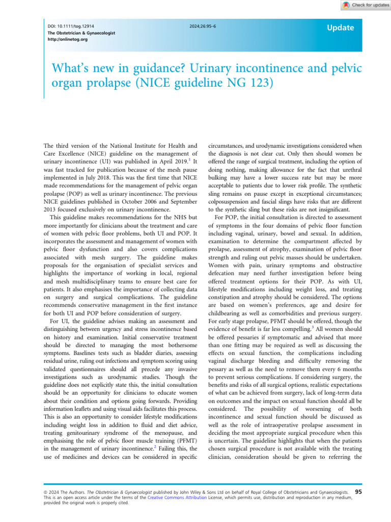 Nice Guidance On Urinary Incontinence