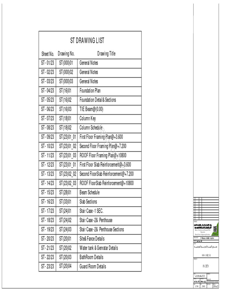 ST Drawing List: National Center For Engineering Consoltancy | PDF ...