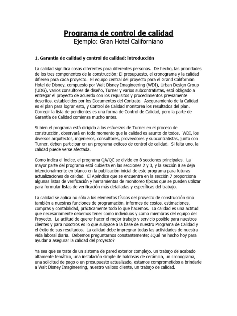 Programa de Control de Calidad en Construcción | PDF | Arquitecto | Hotel