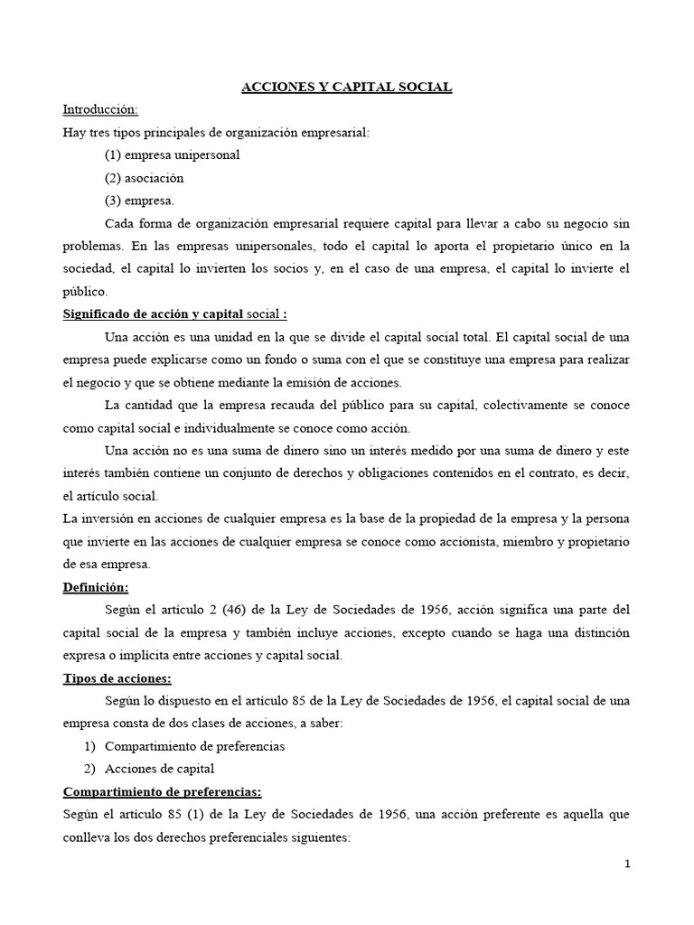 Acciones Y Capital Social Pdf Acciones Preferentes Compartir