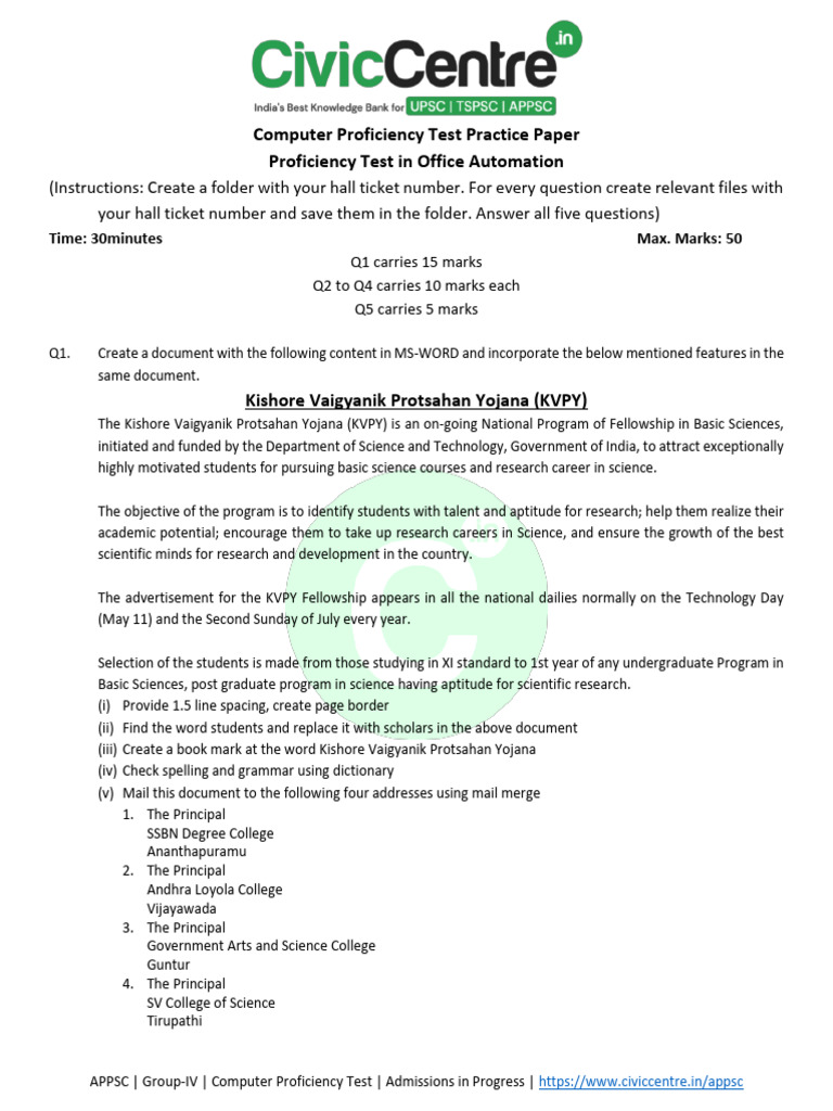 Computer Proficiency Test Practice Paper | PDF | Science | Computer File