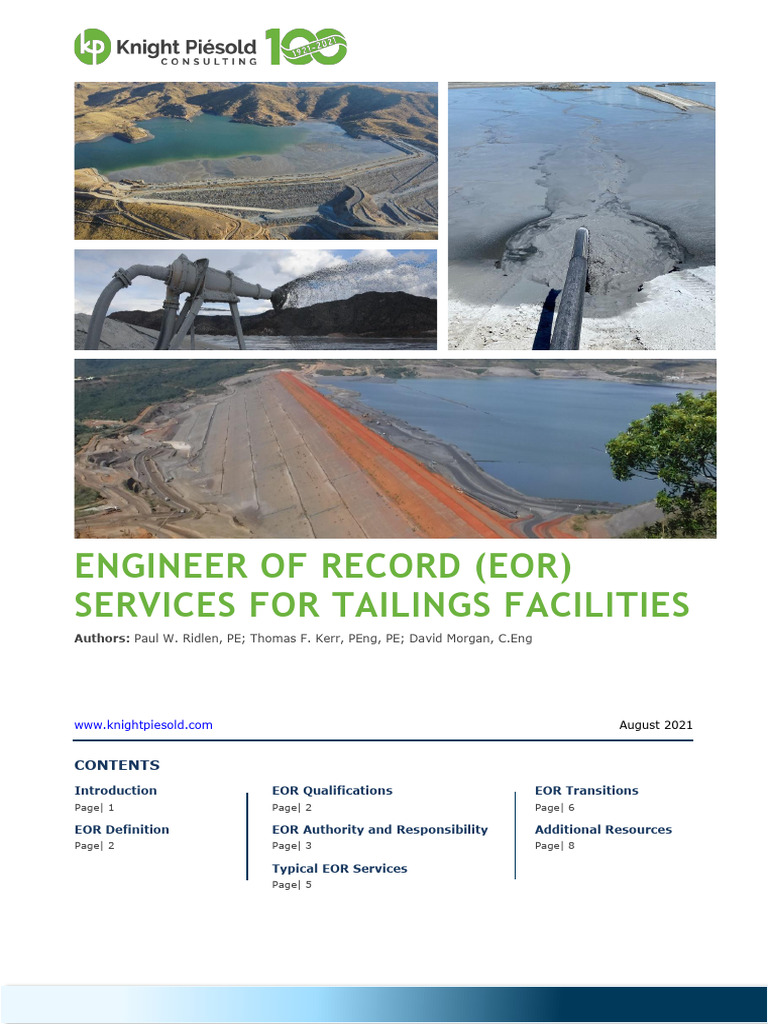 Engineer of Record for Tailings Facilities | PDF | Due Diligence | Engineer