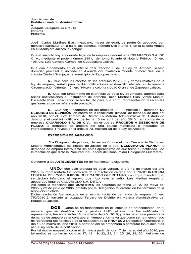 Recurso de Revisión Amparo CIGARSOLO S.A. | PDF | Gobierno | Justicia