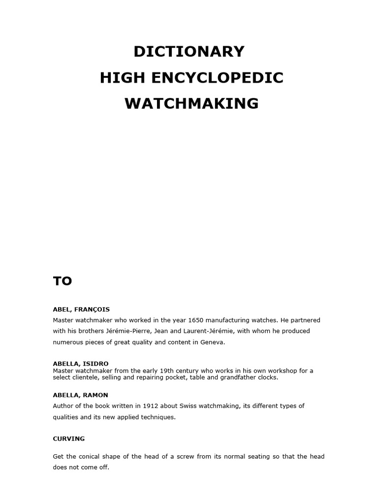 Watchmaking Dictionary and Glossary | PDF | Antiquarian | Watch