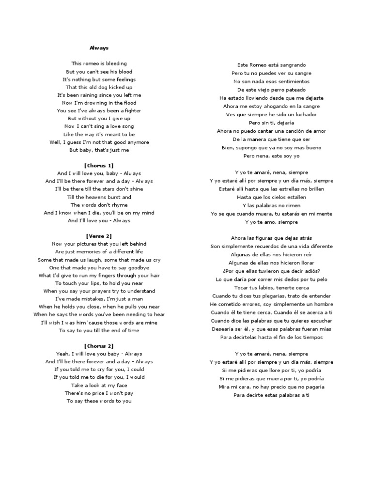 Letras de Bon Jovi: Always y más | PDF | Ocio | Entretenimiento (general)