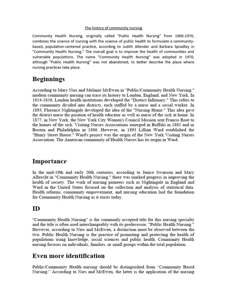 History of Community Health Nursing | PDF | Health Education | Health ...