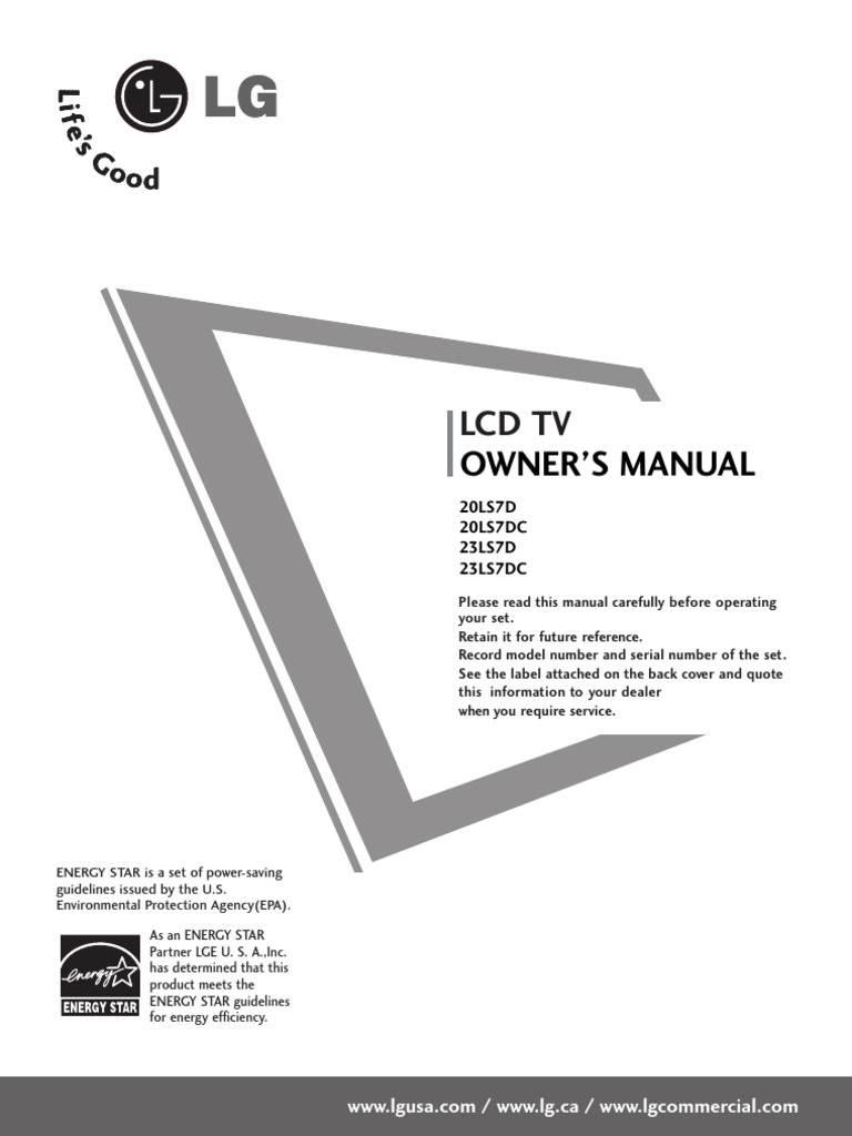 LG LCD 20x 23x Manual | PDF | Cable Television | Hdmi