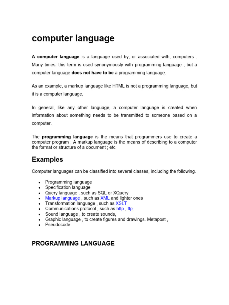 Computer Language | PDF | Programming Language | Computer Program