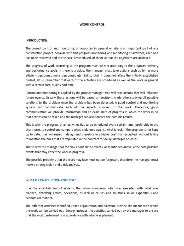 Work Progress Control | PDF | Valuation (Finance) | Cost Accounting