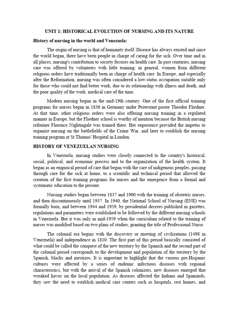 Unit 1 historical evolution of nursing and its nature pdf nursing