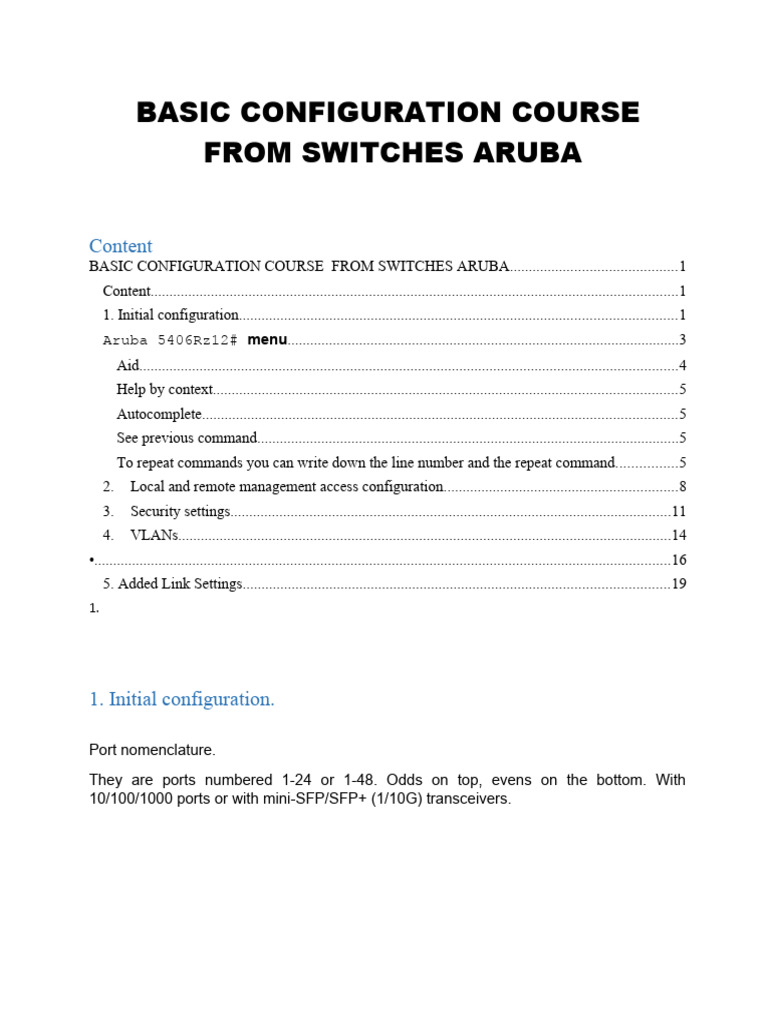 Aruba Switch Basic Configuration Guide | PDF | Secure Shell | Computer ...