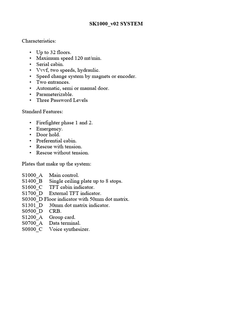 SK1000 Elevator System Overview | PDF | Elevator | Relay