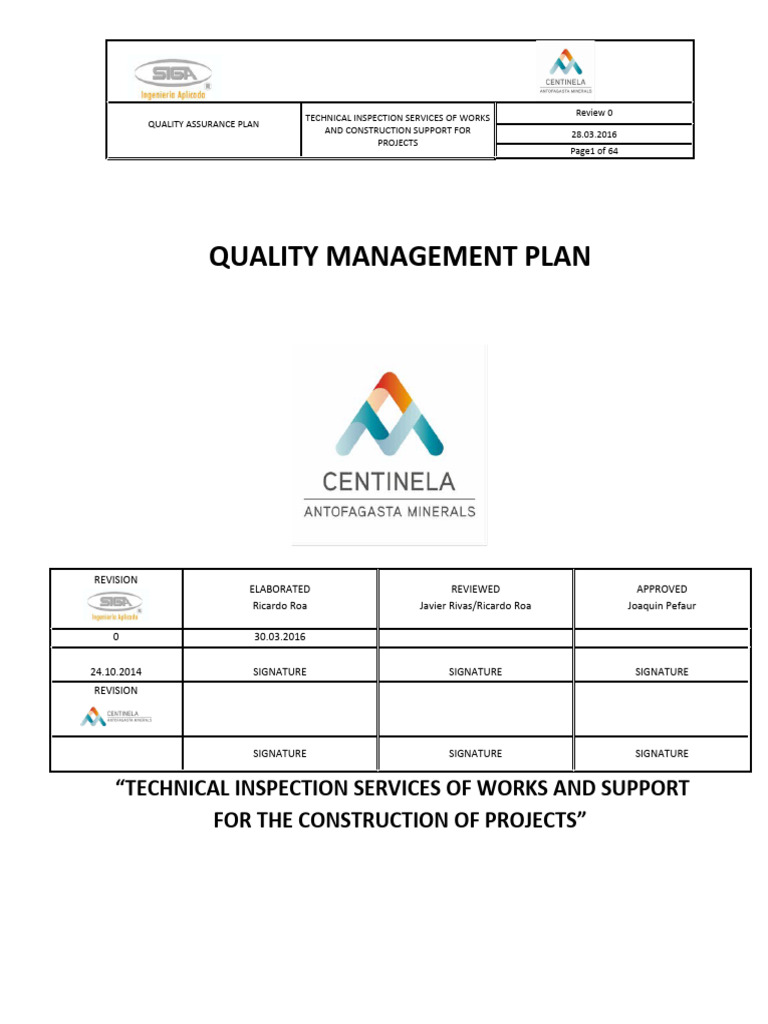 Quality Management Plan for Construction | PDF | Audit | Quality Assurance
