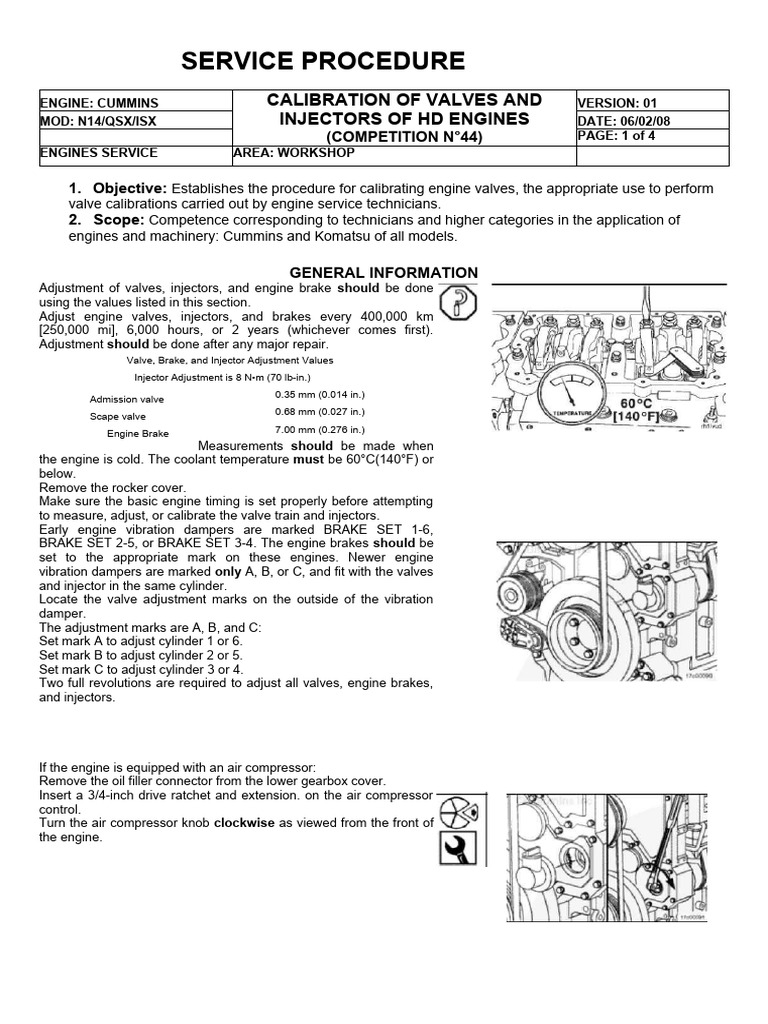 Cummins Engine Valve and Injector Calibration | PDF | Calibration ...