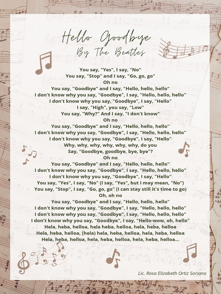 III Song of The Week Hello Goodbye The Beatles | PDF | Language Arts ...