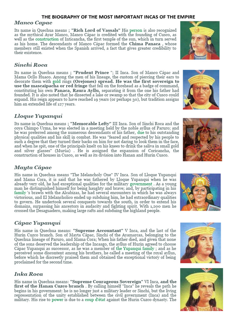 Key Inca Leaders and Their Legacies | PDF | Inca Empire