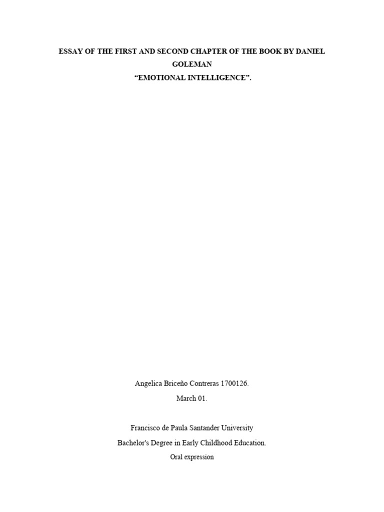 Essay On The First and Second Chapters of The Book by Daniel Goleman ...