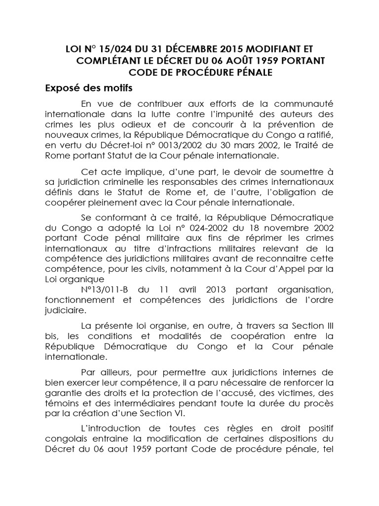 Modification du Code de Procédure Pénale | PDF | Cour pénale ...