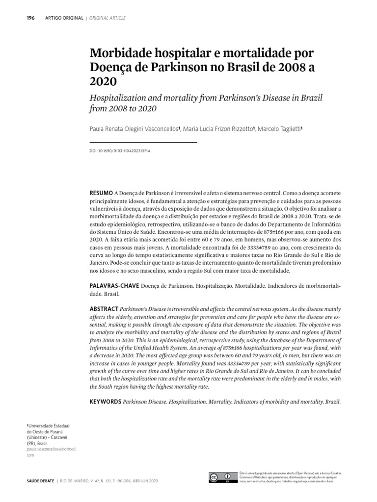 Morbimortalidade por Parkinson no Brasil | PDF | Morte | Envelhecimento
