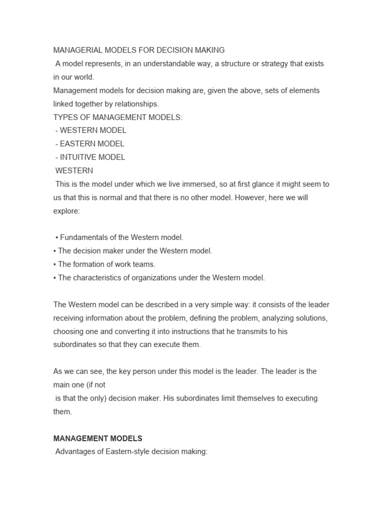 Management Decision Making Models | PDF | Decision Making | Social ...