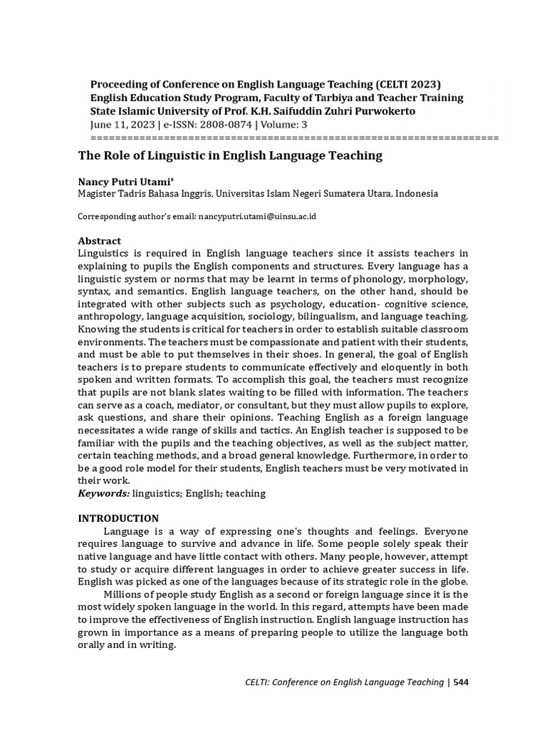 The Role of Linguistics in English Language Teaching. | PDF ...