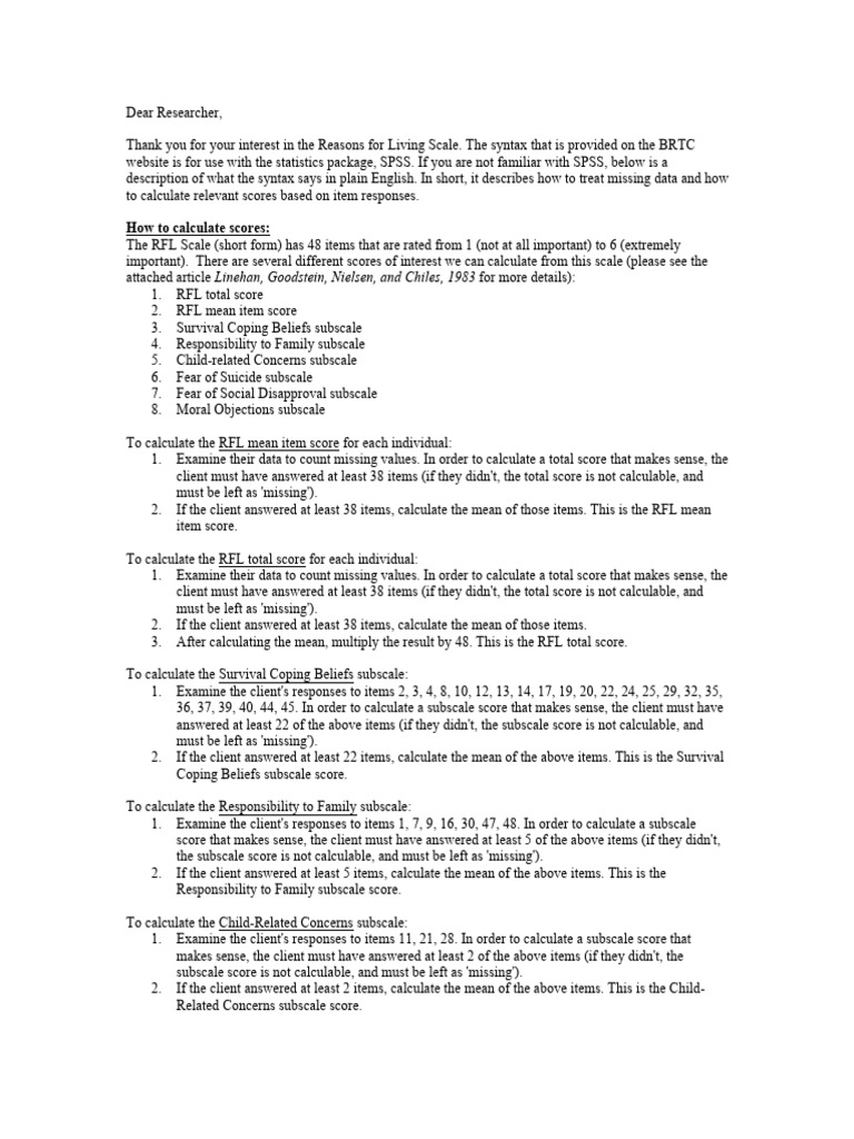 RFL Scale Scoring Instructions | PDF