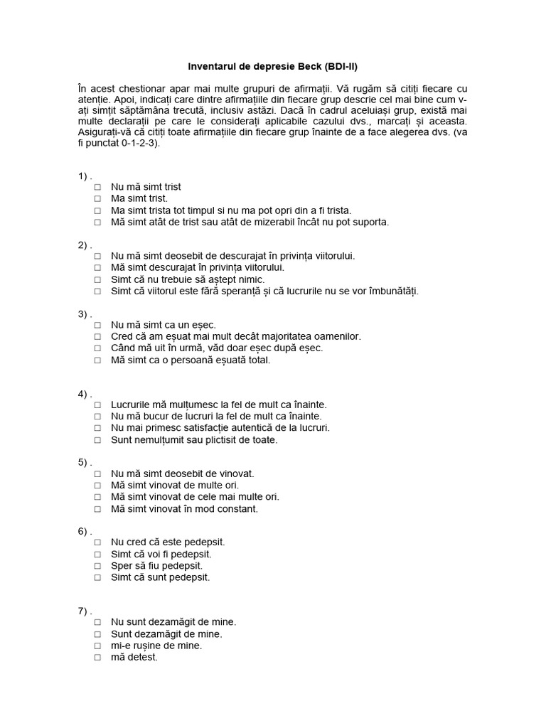 BDI-II Beck Depression Inventory | PDF