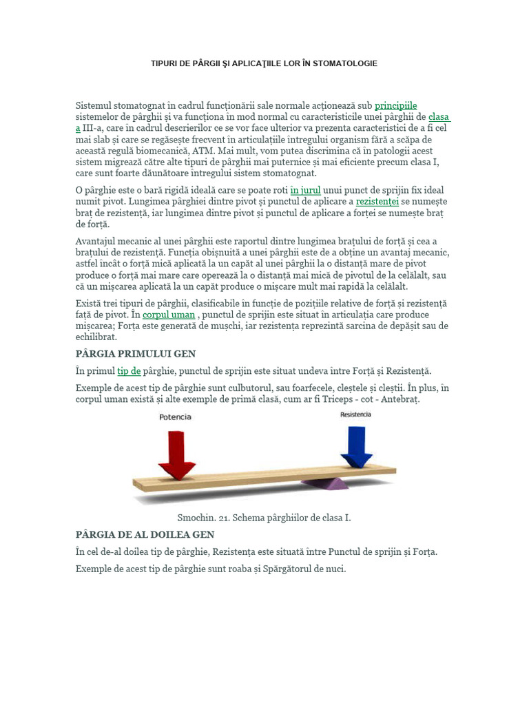 Tipuri de Pârghii Și Aplicațiile Lor În Stomatologie | PDF
