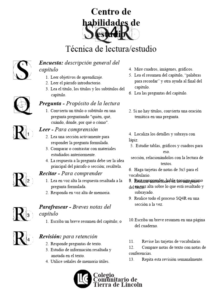 7 12 Técnica de Estudio de Lectura SQ4R | PDF | Cognición | Ciencia ...