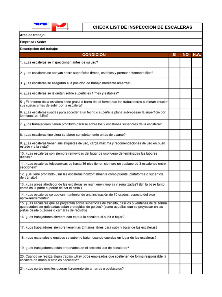 Inspección de Escaleras: Checklist | PDF | Escalera | Escalera