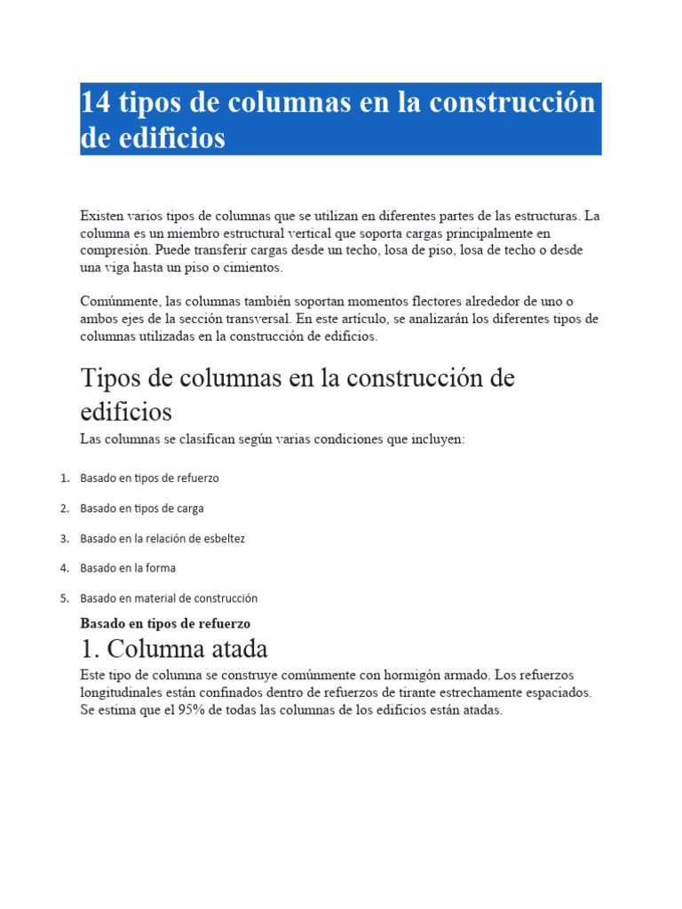 Tipos de columnas en construcción edilicia | PDF | Columna | Concreto ...
