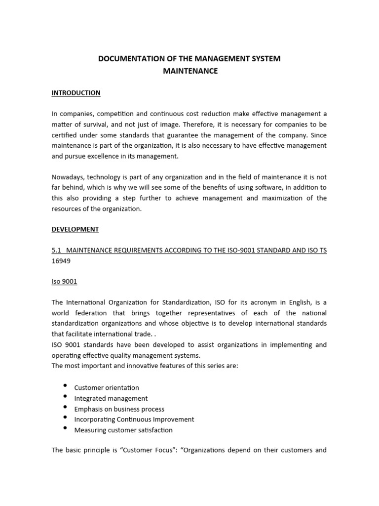 Maintenance management system documentation pdf iso 9000 quality