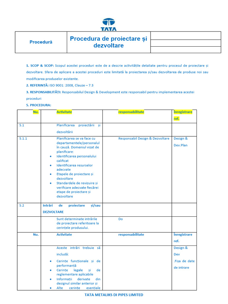 03) Procedura de Proiectare Și Dezvoltare | PDF
