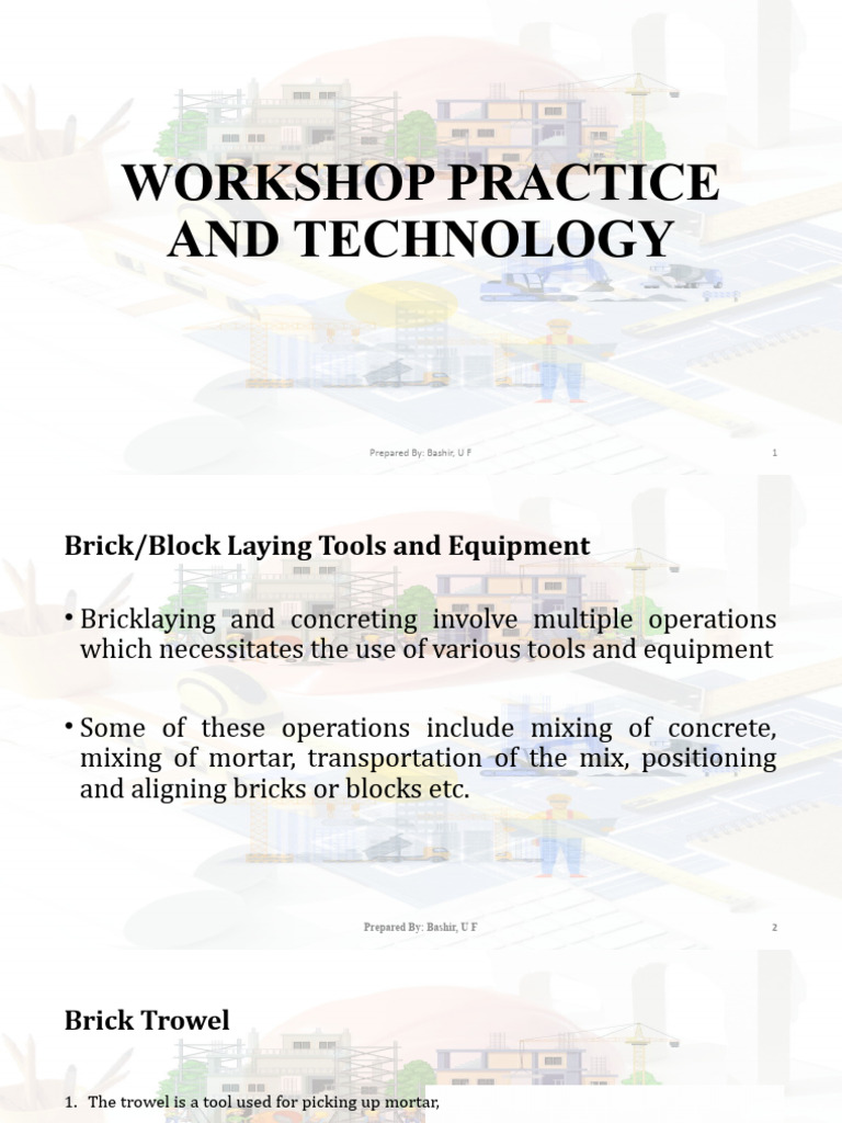 Workshop Practice and Technology | PDF | Concrete | Occupational Safety ...